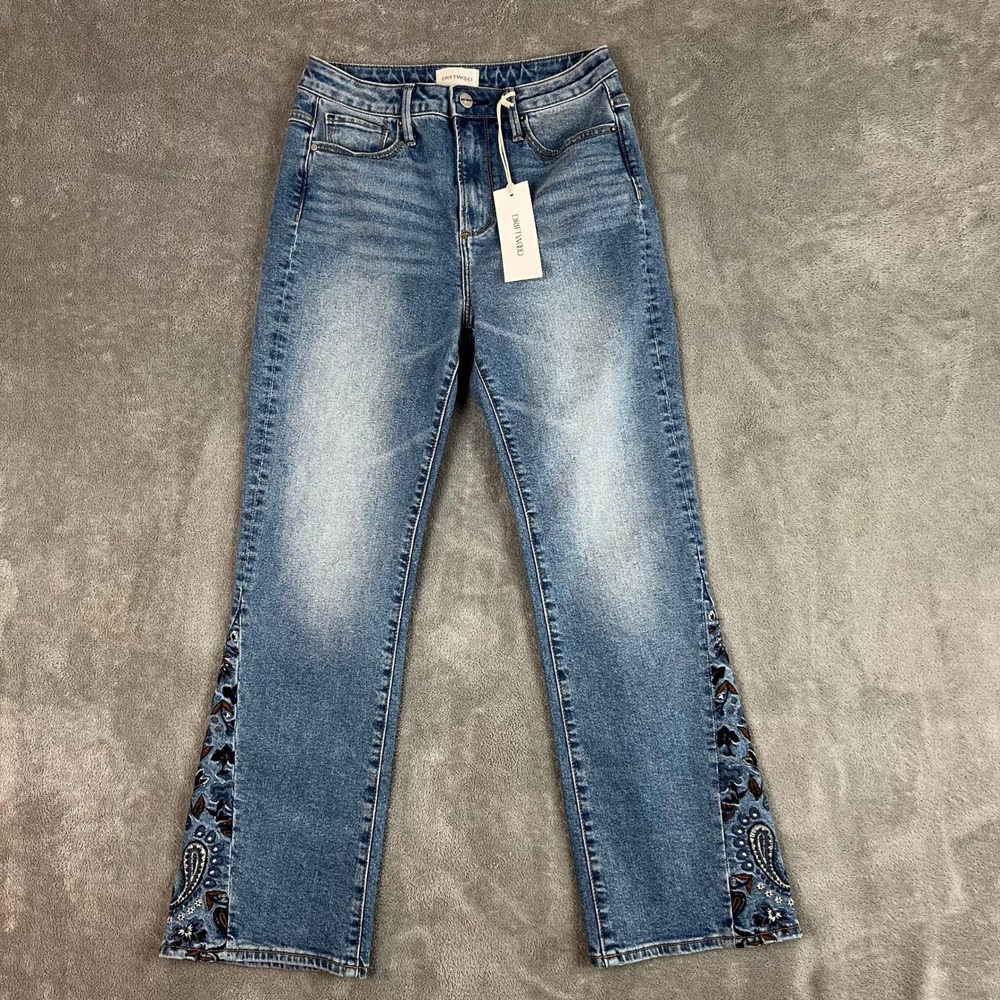 NWT Driftwood Clara Bootcut Jeans Womens 2 Embroidered Boho Flare Denim